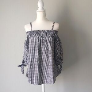 Gingham Plaid Tied Sleeves Top